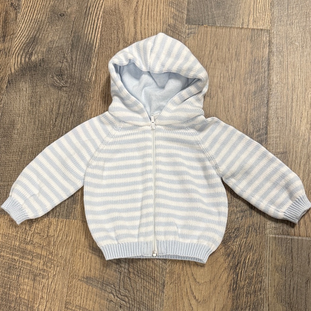 Kissy Kissy baby blue stripe zip up sweater size 6-9 months